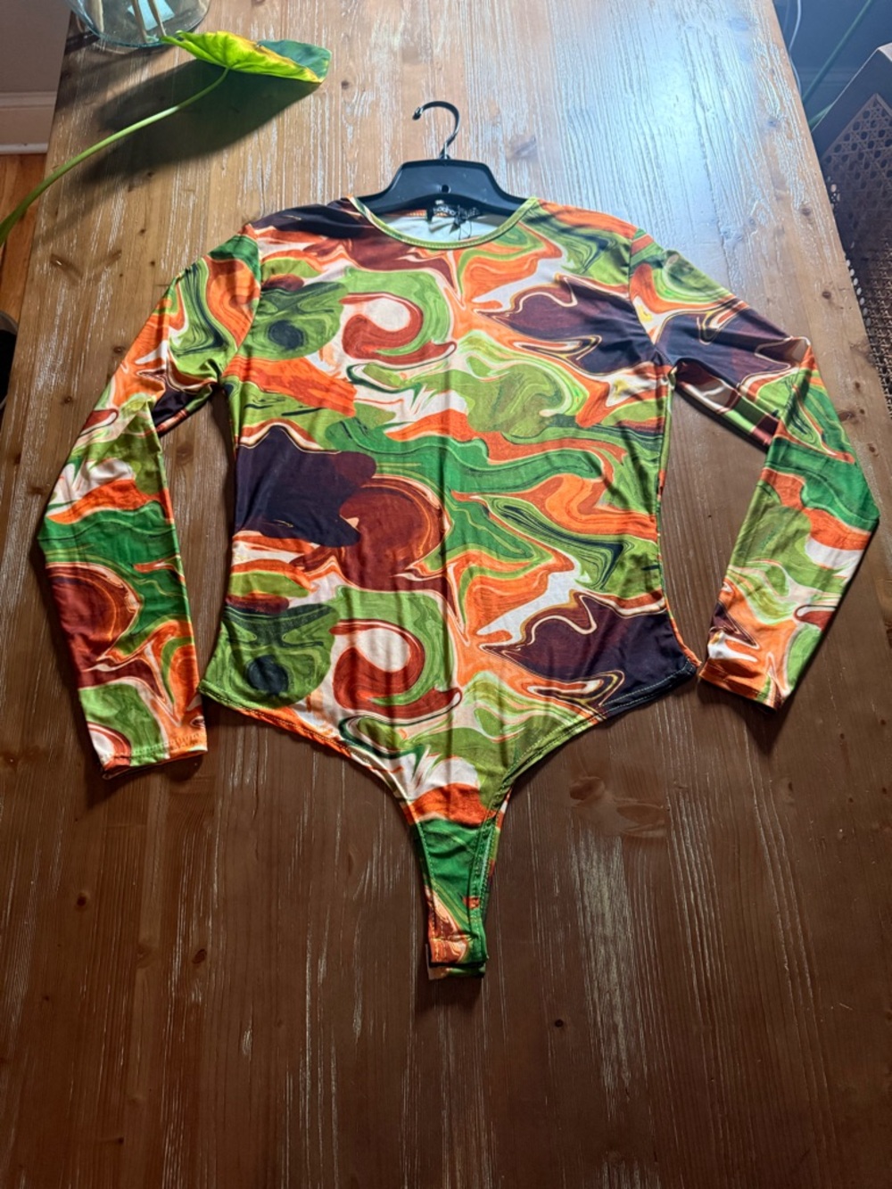 Boohoo Orange and Green Swirl Bodysuit